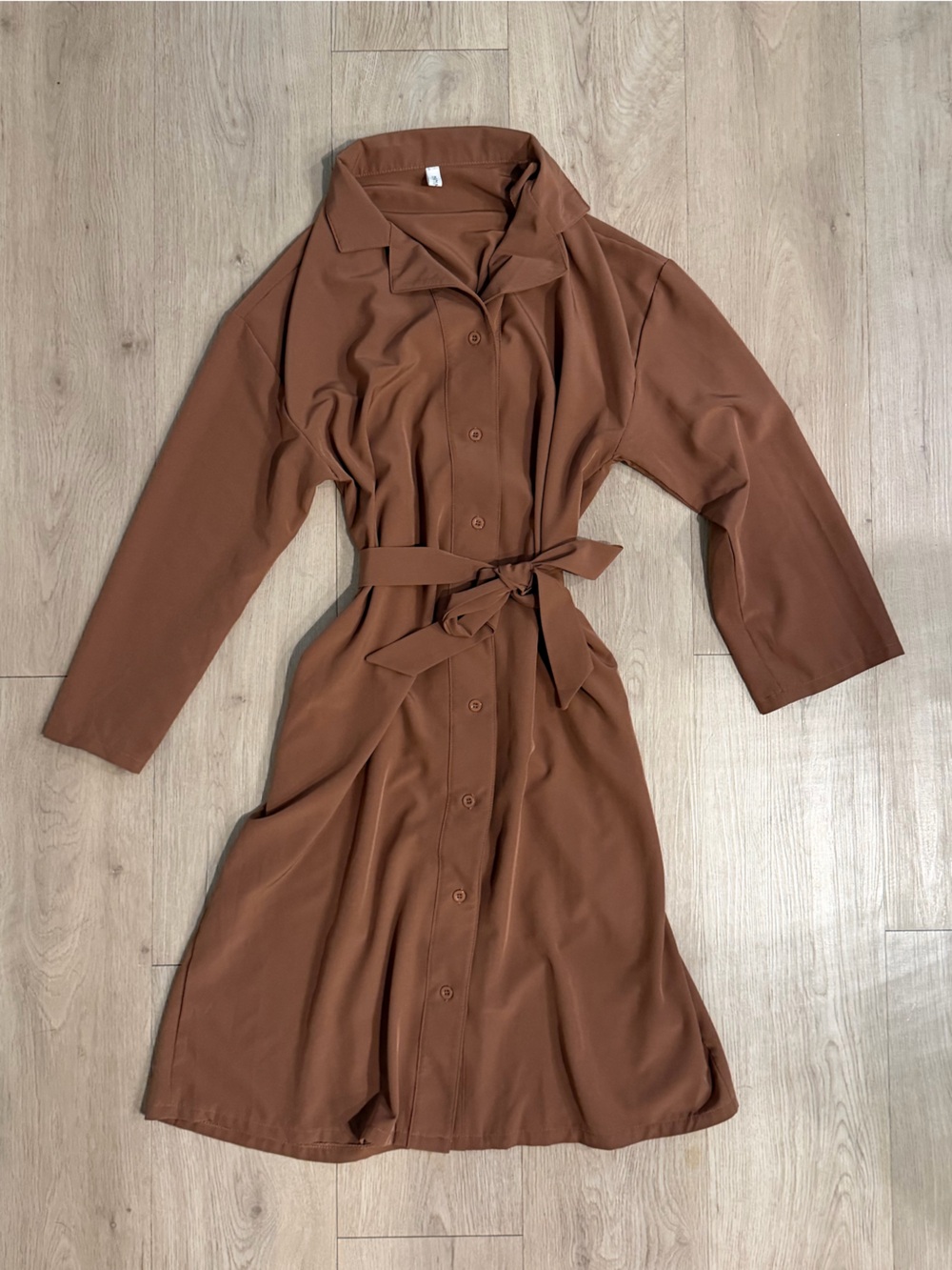 HANMENG Rust Brown Button-Front Belted Maxi Dress